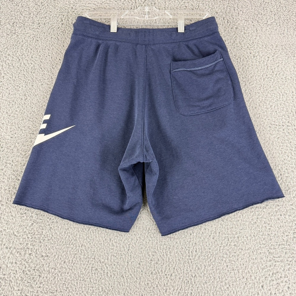 Nike Sweat Shorts Mens Small Navy Blue Raw Hem Graphic Logo French Terry - Picture 8 of 13